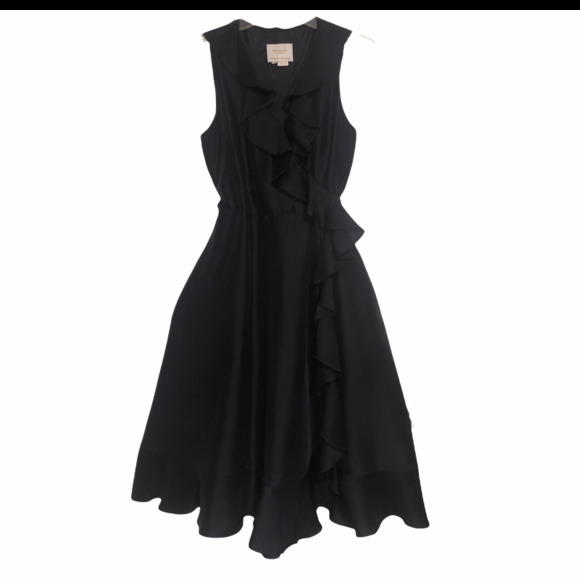 Kate Spade Silk Wrap Dress Black Size 6 Sleevless Ruffle V-Neck Midi Dress - Picture 1 of 16